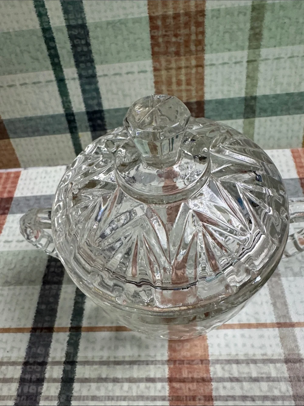 Anchor Hocking Clear Pressed Glass Creamer and Covered Sugar Set